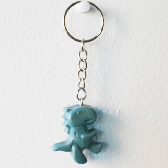 Handmade T-Rex Dinosaur Keychain Upcycled Accessory - Picture 2 of 4